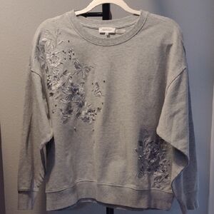Calvin Klein Embroidered With Pearls Sweatshirt Women L Flowers Butterflies